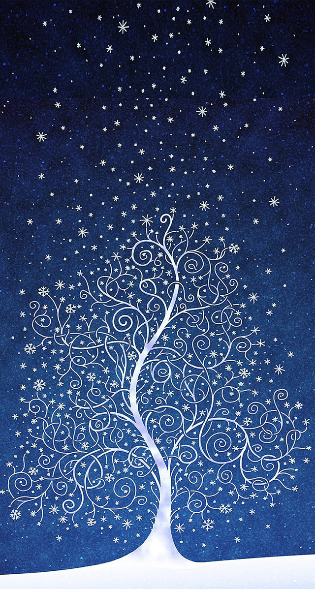 Tree snow stars sky blue free wallpaper for mobile - medium preview image