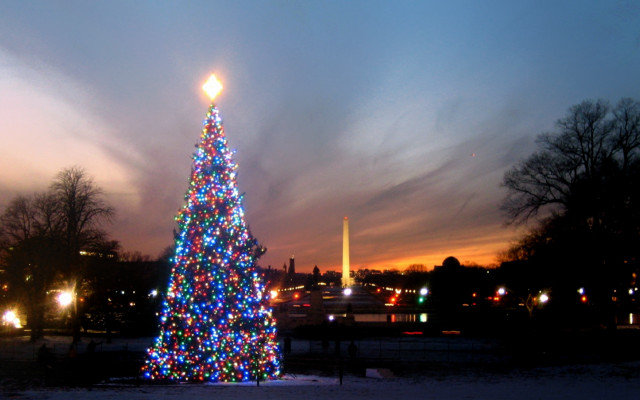 Christmas tree washington monument evening free wallpaper for desktop - medium preview image