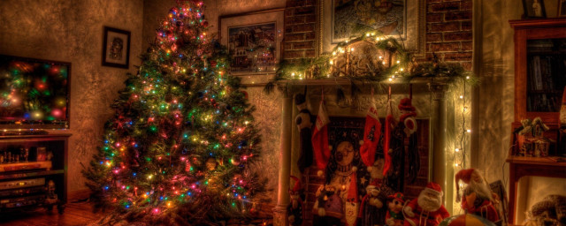 Christmas tree fireplace library warm free wallpaper for desktop - medium preview image