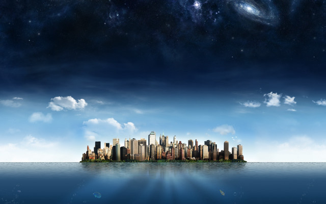 City skyline ocean bright blue #2 free wallpaper for desktop - medium preview image