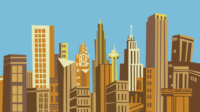 City skyline blue sky yellow free wallpaper for desktop - medium preview image
