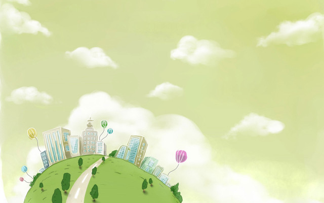 Green city white road balloons free wallpaper for desktop - medium preview image