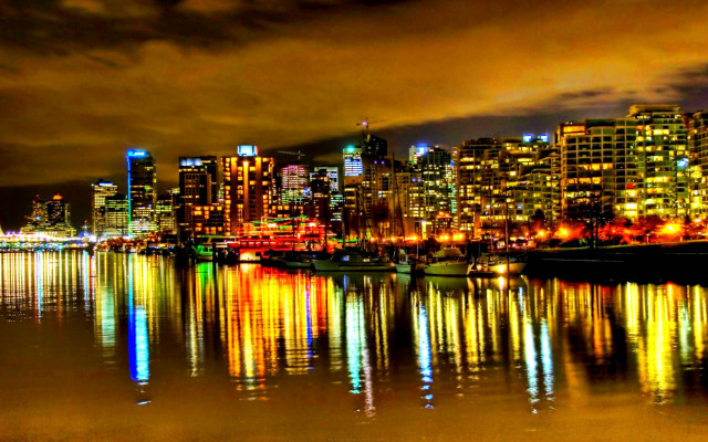City skyline reflection night cloudy free wallpaper for desktop - medium preview image