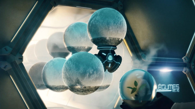 Sci fi space art solarpunk free wallpaper for desktop - medium preview image