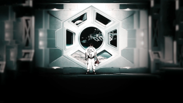 Man standing futuristic window afrofuturism free wallpaper for desktop - medium preview image