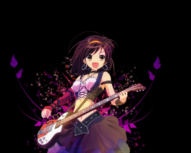 Girl guitar dress playing purple free wallpaper for desktop - medium preview image