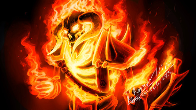 Fire clad man sword helmet free wallpaper for desktop - medium preview image