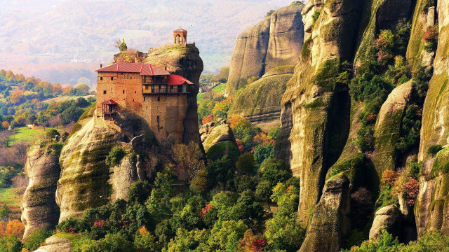 Castle cliff mountains trees autumn free wallpaper for desktop - medium preview image