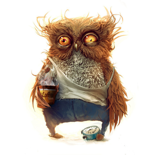 Owl coffee clock wide open free wallpaper for tablet - medium preview image