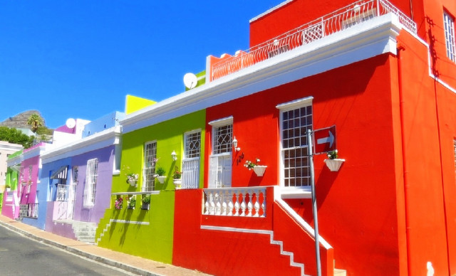Colorful houses blue sky white free wallpaper for desktop - medium preview image