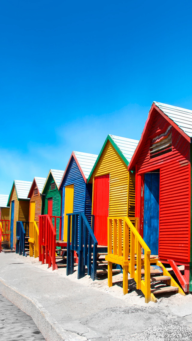 Colorful beach huts blue sky #2 free wallpaper for mobile - medium preview image