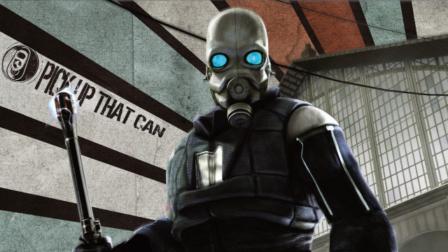 Man gas mask swords wall free wallpaper for desktop - medium preview image