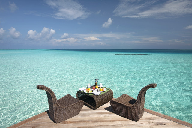 Tranquil dock table food boat free wallpaper for desktop - medium preview image