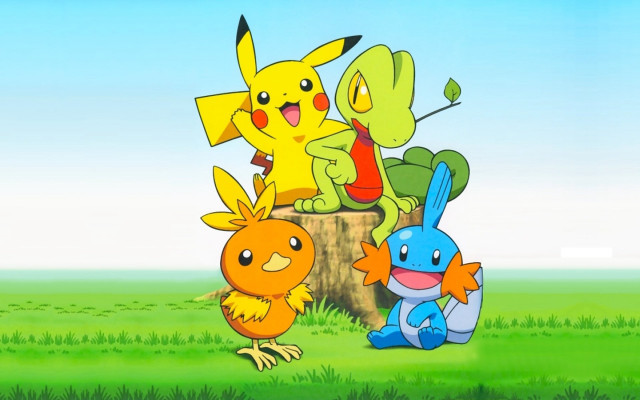 Pokemon group tree stump grass free wallpaper for desktop - medium preview image