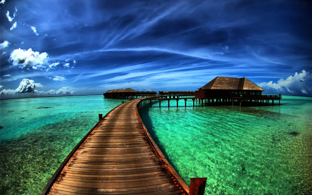 Wooden pier beach hut magic #3 free wallpaper for desktop - medium preview image