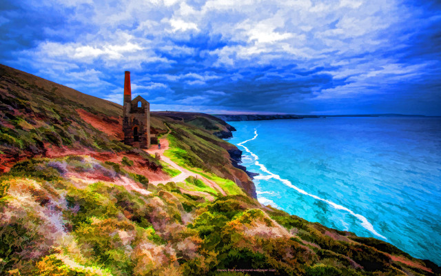 Lighthouse cliff ocean beach blue free wallpaper for desktop - medium preview image