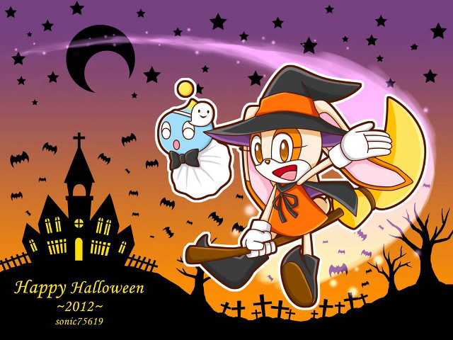 Cartoon cat flying broom ghost free wallpaper for desktop - medium preview image