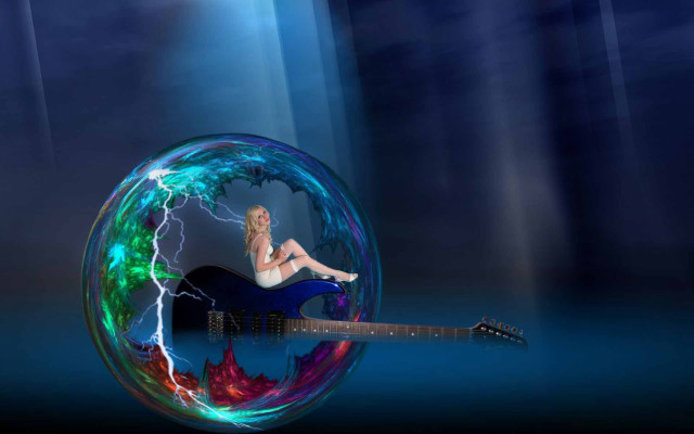 Woman sitting guitar bubble lightning free wallpaper for desktop - medium preview image