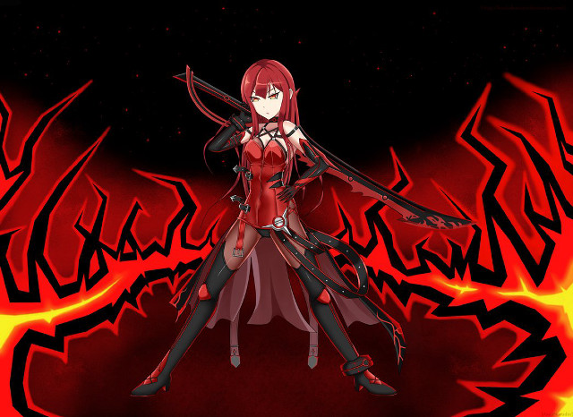 Woman sword red flames black free wallpaper for desktop - medium preview image