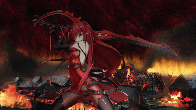 Woman red outfit sword fire free wallpaper for desktop - medium preview image