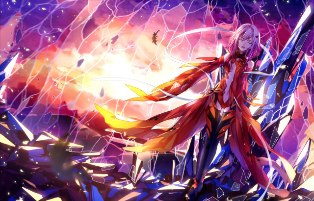 Anime character red cape purple free wallpaper for desktop - medium preview image
