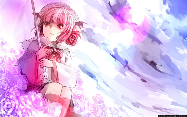 Girl pink hair pink umbrella free wallpaper for desktop - medium preview image