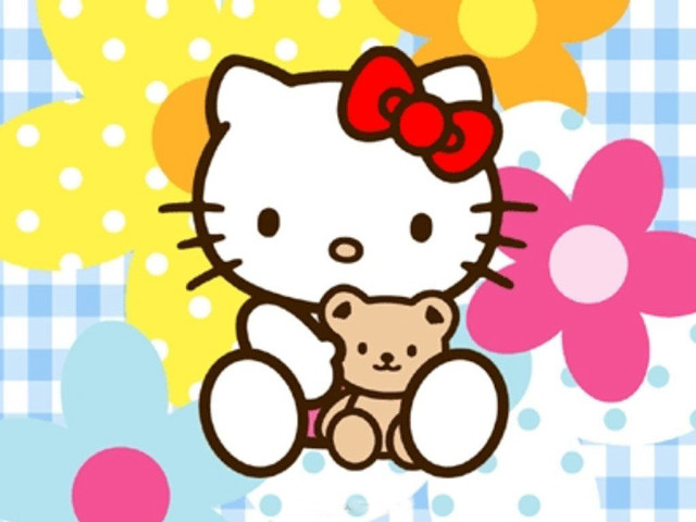 Hello kitty teddy bear checkered free wallpaper for desktop - medium preview image