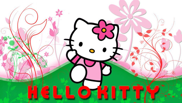 Hello kitty pink bow floral free wallpaper for desktop - medium preview image