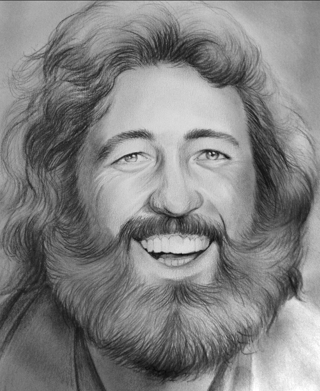 Bearded smiling man drawing artwork free wallpaper for mobile - medium preview image