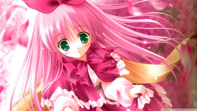 Girl pink hair bow in free wallpaper for desktop - medium preview image