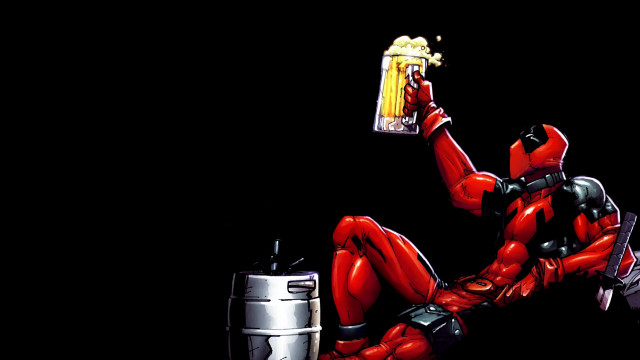 Deadpool holding beer glass sitting free wallpaper for desktop - medium preview image