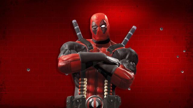 Deadpool guns red brick wall free wallpaper for desktop - medium preview image