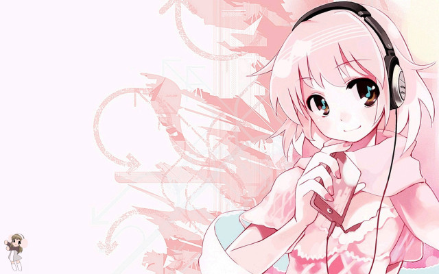 Girl headphones pink background microphone free wallpaper for desktop - medium preview image