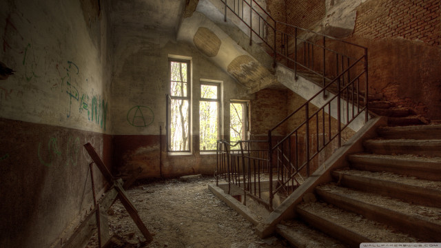 Stairs run down building graffiti free wallpaper for desktop - medium preview image