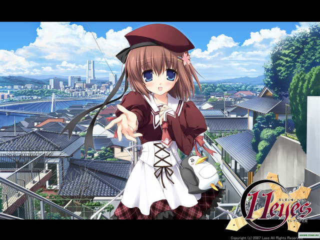 Anime girl balcony city bird free wallpaper for desktop - medium preview image