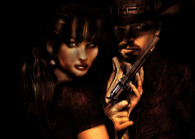 Man woman holding guns in free wallpaper for desktop - medium preview image