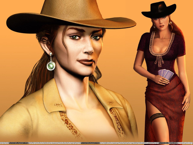 Woman cowboy hat green jewel free wallpaper for desktop - medium preview image