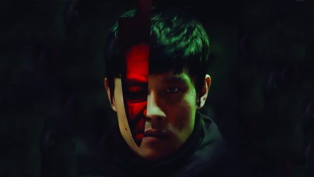 Man redface greenhair blackjacket redmask free wallpaper for desktop - medium preview image