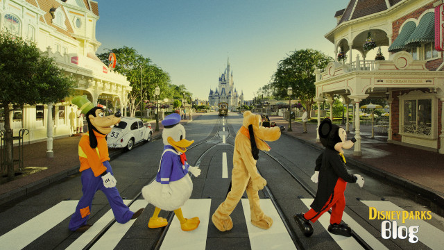 Cartoon characters crossing street castle free wallpaper for desktop - medium preview image
