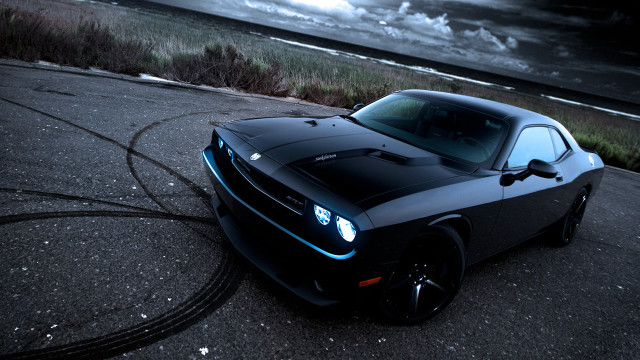 Black sports car water grass free wallpaper for desktop - medium preview image