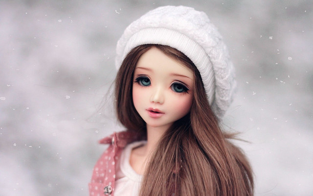 Doll longbrownhair whitehat pinkshirt snowyday free wallpaper for desktop - medium preview image