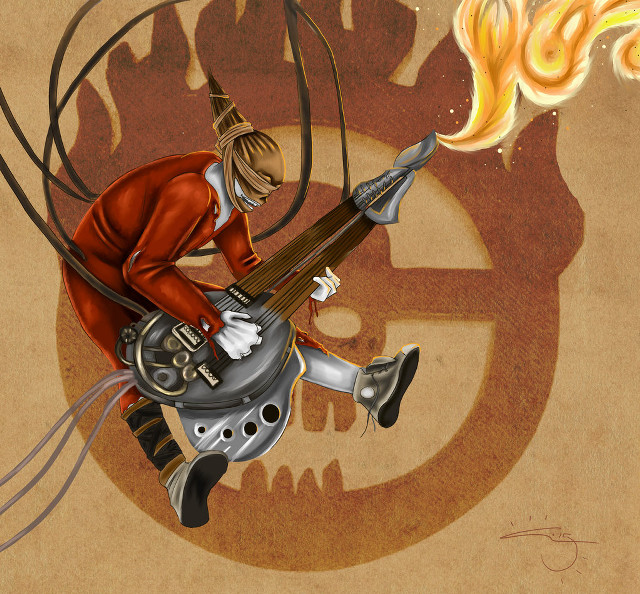 Man guitar fire skull ground free wallpaper for tablet - medium preview image