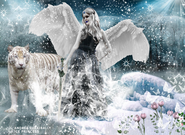 Woman white wings tiger snowman free wallpaper for desktop - medium preview image