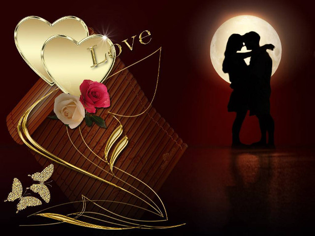 Couple kissing full moon love free wallpaper for desktop - medium preview image