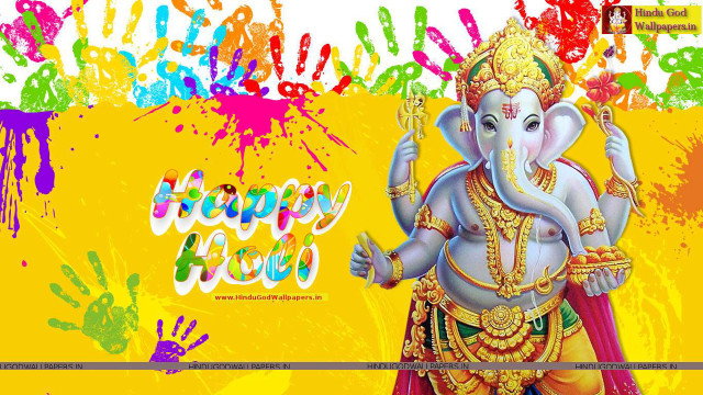 Ganesha colorful paint splatters holi free wallpaper for desktop - medium preview image