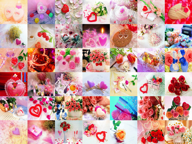 Flower heart candle cake collage free wallpaper for desktop - medium preview image