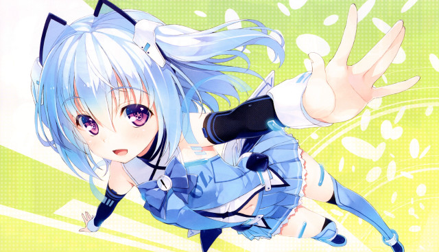 Anime girl blue hair cat #3 free wallpaper for desktop - medium preview image