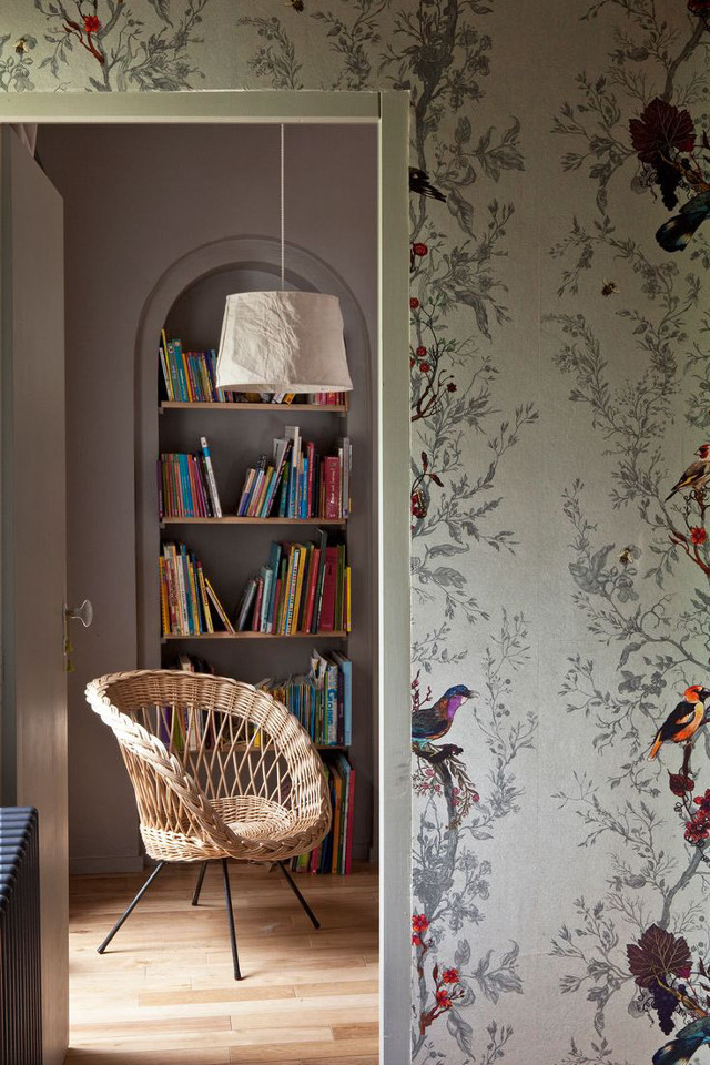 Room bookshelf chair bird pattern free wallpaper for mobile - medium preview image