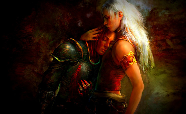 Couple hugging painting style artwork free wallpaper for desktop - medium preview image