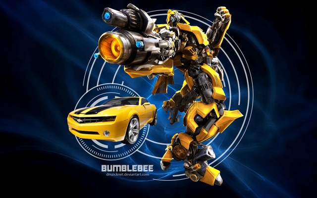 Yellow black robot gun car free wallpaper for desktop - medium preview image